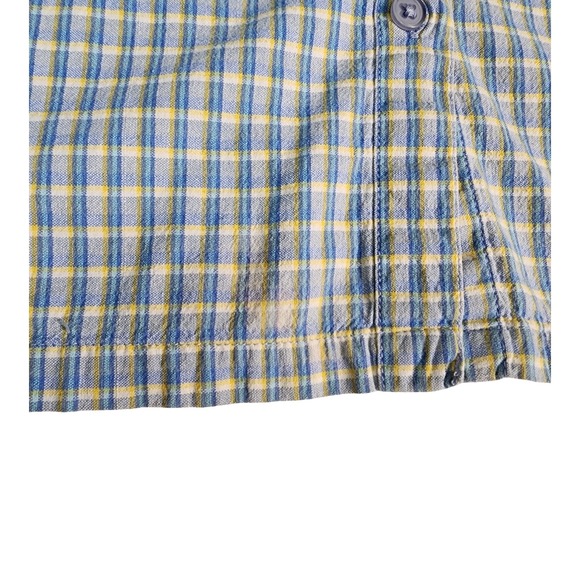 Arizona Jean Co Womens Medium Blue Yellow Plaid Sleeveless Cotton Button Shirt - Picture 4 of 6